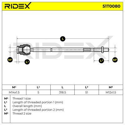 Lenkstange RIDEX 51T0080 51T0080 - foto 6
