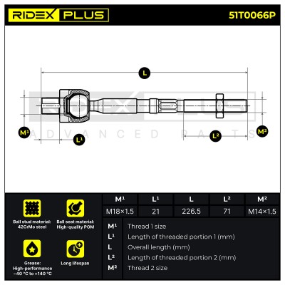 Lenkstange RIDEX 51T0066P 51T0066P - foto 6