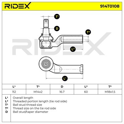 Spurstangenkopf RIDEX 914T0108 914T0108 - foto 3