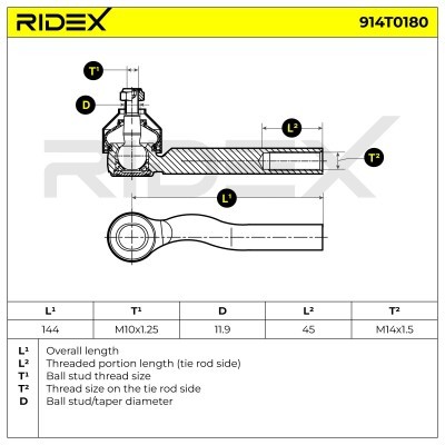 Spurstangenkopf RIDEX 914T0180 914T0180 - foto 5