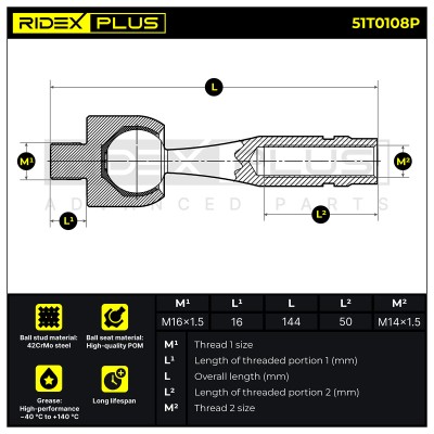 Lenkstange RIDEX 51T0108P 51T0108P - foto 6