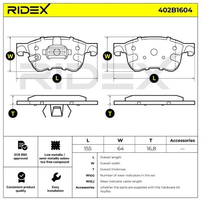 Bremsbeläge Satz RIDEX 402B1604 402B1604 - foto 6
