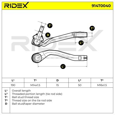 Spurstangenkopf RIDEX 914T0040 914T0040 - foto 4