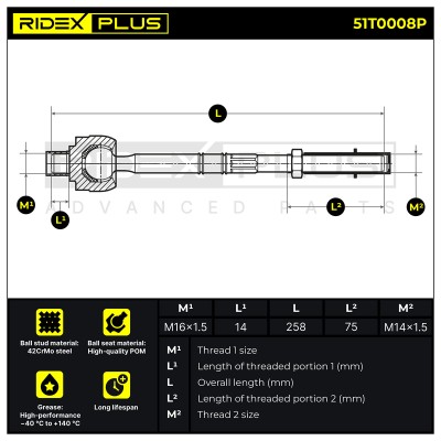 Lenkstange RIDEX 51T0008P 51T0008P - foto 6