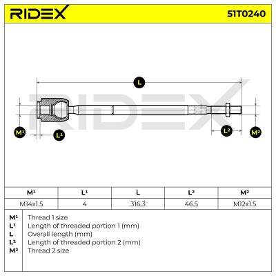 Lenkstange RIDEX 51T0240 51T0240 - foto 5