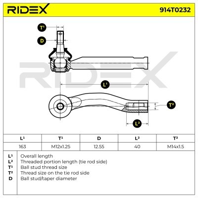 Spurstangenkopf RIDEX 914T0232 914T0232 - foto 6