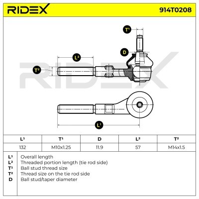 Spurstangenkopf RIDEX 914T0208 914T0208 - foto 5