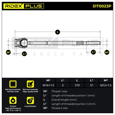 Lenkstange RIDEX 51T0023P 51T0023P - foto 6