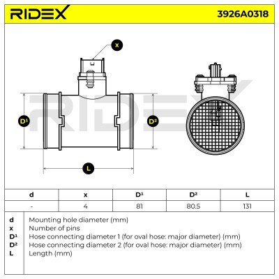 Luftmassenmesser RIDEX 3926A0318 3926A0318 - foto 7