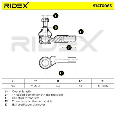 Spurstangenkopf RIDEX 914T0065 914T0065 - foto 5