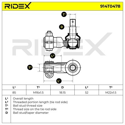 Spurstangenkopf RIDEX 914T0478 914T0478 - foto 6