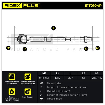 Lenkstange RIDEX 51T0104P 51T0104P - foto 6