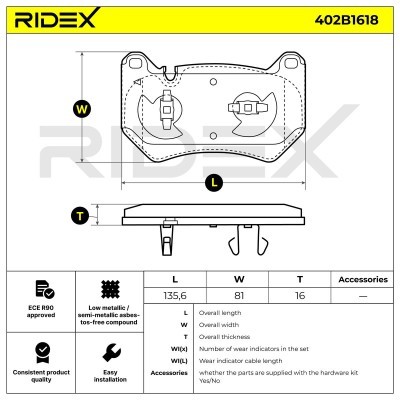 Bremsbeläge Satz RIDEX 402B1618 402B1618 - foto 6