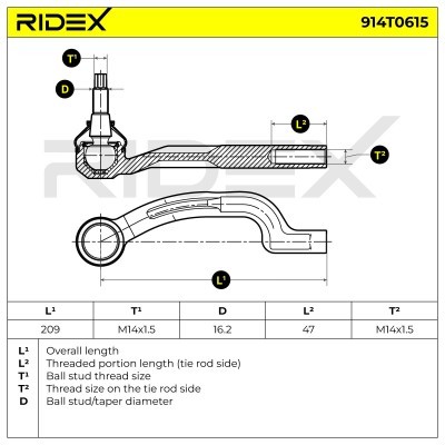 Spurstangenkopf RIDEX 914T0615 914T0615 - foto 6