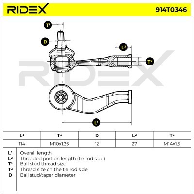 Spurstangenkopf RIDEX 914T0346 914T0346 - foto 10