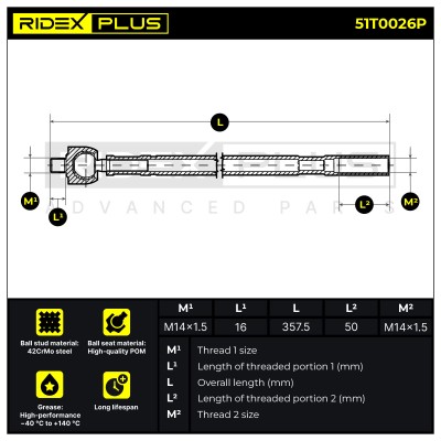 Lenkstange RIDEX 51T0026P 51T0026P - foto 6