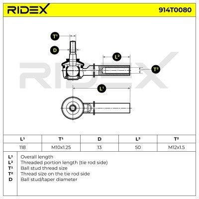 Spurstangenkopf RIDEX 914T0080 914T0080 - foto 6