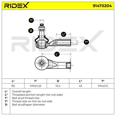 Spurstangenkopf RIDEX 914T0204 914T0204 - foto 4