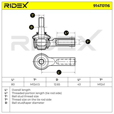 Spurstangenkopf RIDEX 914T0116 914T0116 - foto 7