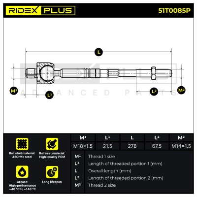 Lenkstange RIDEX 51T0085P 51T0085P - foto 6