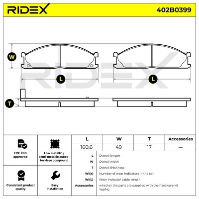 Bremsbeläge Satz RIDEX 402B0399 402B0399 - foto 7