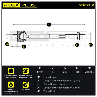 Lenkstange RIDEX 51T0221P 51T0221P - foto 6