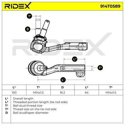 Spurstangenkopf RIDEX 914T0589 914T0589 - foto 6