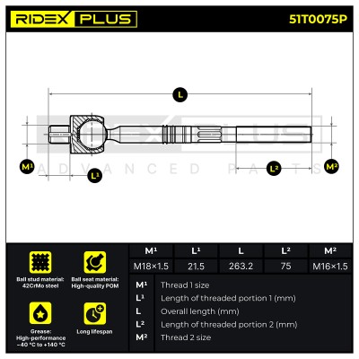 Lenkstange RIDEX 51T0075P 51T0075P - foto 6