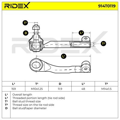 Spurstangenkopf RIDEX 914T0119 914T0119 - foto 7
