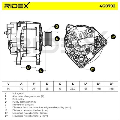 Generator RIDEX 4G0792 4G0792 - foto 7