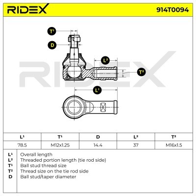 Spurstangenkopf RIDEX 914T0094 914T0094 - foto 6