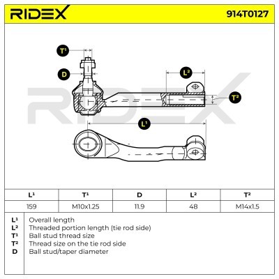 Spurstangenkopf RIDEX 914T0127 914T0127 - foto 9