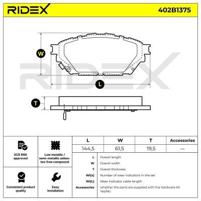 Bremsbeläge Satz RIDEX 402B1375 402B1375 - foto 7