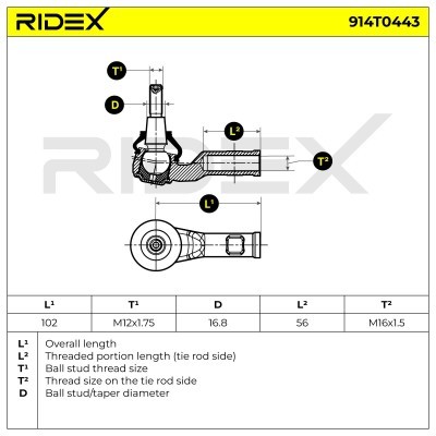 Spurstangenkopf RIDEX 914T0443 914T0443 - foto 6