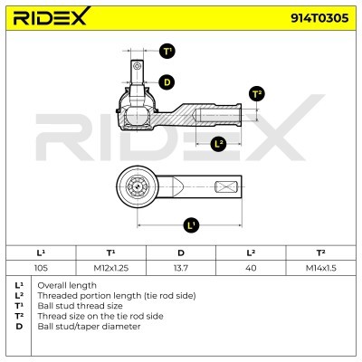 Spurstangenkopf RIDEX 914T0305 914T0305 - foto 5