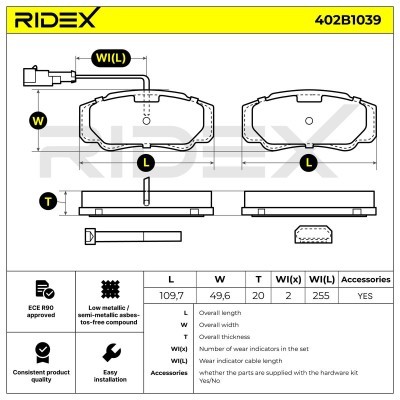 Bremsbeläge Satz RIDEX 402B1039 402B1039 - foto 6