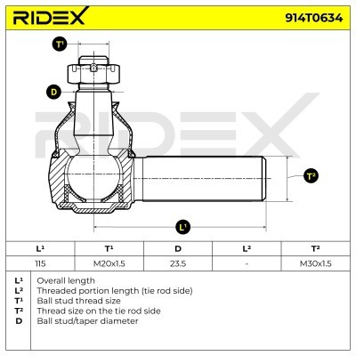 Spurstangenkopf RIDEX 914T0634 914T0634 - foto 6