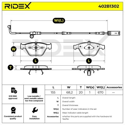 Bremsbeläge Satz RIDEX 402B1302 402B1302 - foto 6