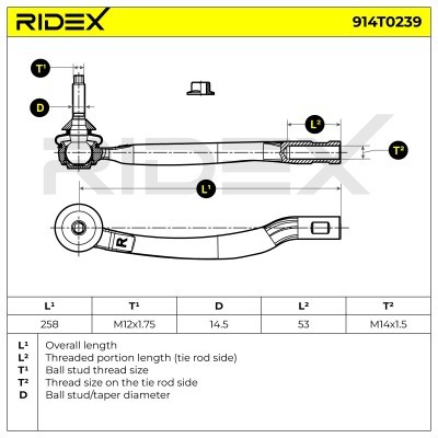 Spurstangenkopf RIDEX 914T0239 914T0239 - foto 7