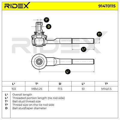 Spurstangenkopf RIDEX 914T0115 914T0115 - foto 5