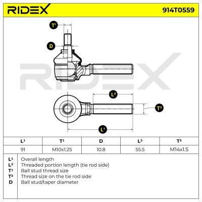 Spurstangenkopf RIDEX 914T0559 914T0559 - foto 6