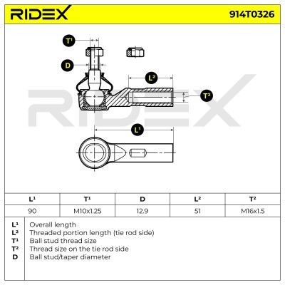 Spurstangenkopf RIDEX 914T0326 914T0326 - foto 5