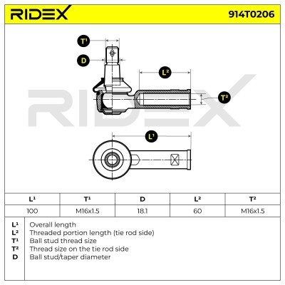 Spurstangenkopf RIDEX 914T0206 914T0206 - foto 5