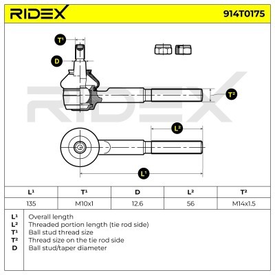 Spurstangenkopf RIDEX 914T0175 914T0175 - foto 5