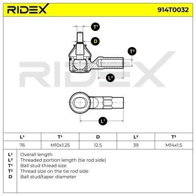 Spurstangenkopf RIDEX 914T0032 914T0032 - foto 3
