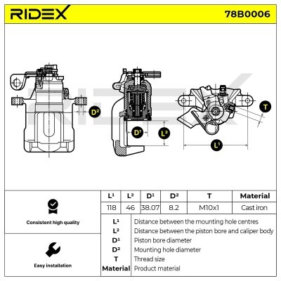 Bremssattel RIDEX 78B0006 78B0006 - foto 5
