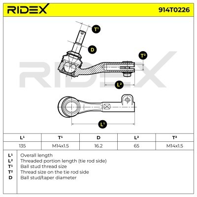 Spurstangenkopf RIDEX 914T0226 914T0226 - foto 7