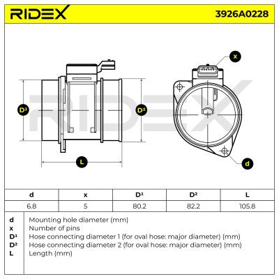 Luftmassenmesser RIDEX 3926A0228 3926A0228 - foto 6