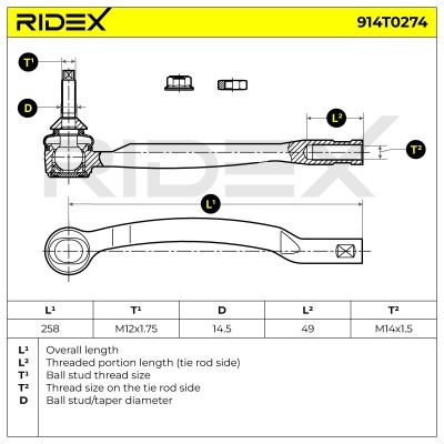 Spurstangenkopf RIDEX 914T0274 914T0274 - foto 5