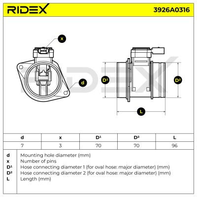 Luftmassenmesser RIDEX 3926A0316 3926A0316 - foto 6